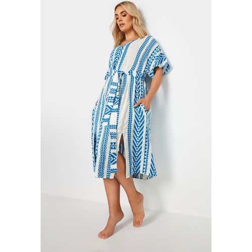 Curve Blue & White Aztec Print Embroidered Maxi Dress, Grande Taille & Courbes - Yours - Modalova
