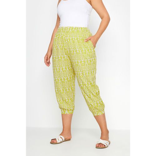 Curve Yellow Ikat Print Textured Cropped Harem Trousers, Grande Taille & Courbes - Yours - Modalova