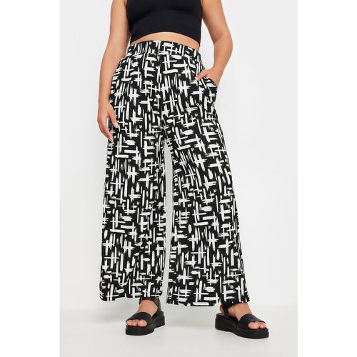 Curve Black Abstract Print Textured Wide Leg Trousers, Grande Taille & Courbes - Yours - Modalova