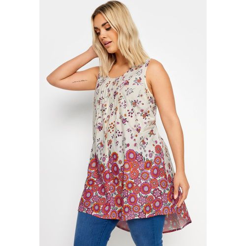 Curve Cream Floral Print Dipped Hem Pleated Vest, Grande Taille & Courbes - Yours - Modalova