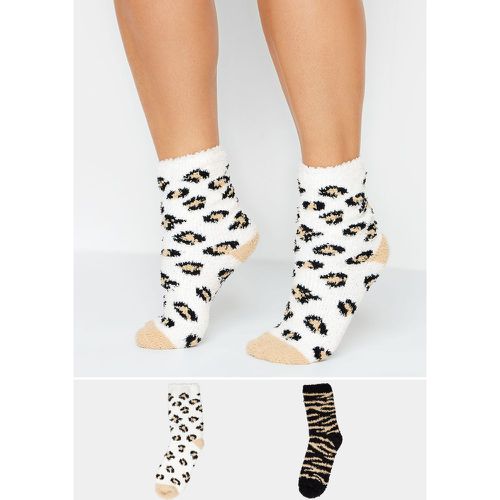 Pack Black & White Animal Print Cosy Ankle Socks - Yours - Modalova
