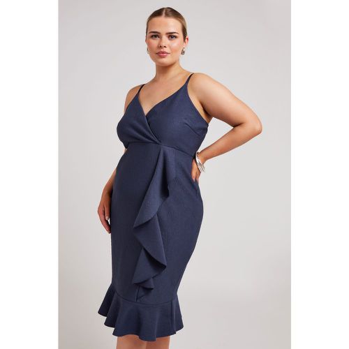 Curve Navy Blue Ruffle Jacquard Dress, Grande Taille & Courbes - Yours London - Modalova