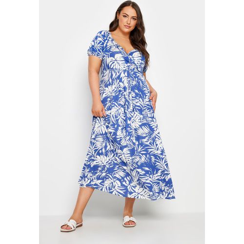 Curve Blue Leaf Print Wrap Dress, Grande Taille & Courbes - Yours - Modalova