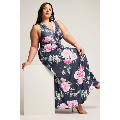 Robe Coupe Maxi Marine Floral Noeud Avant , Grande Taille & Courbes - Yours London - Modalova
