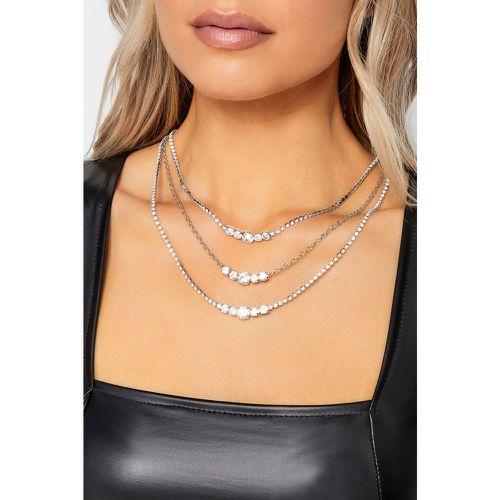 Silver Triple Layer Diamante Necklace - Yours - Modalova