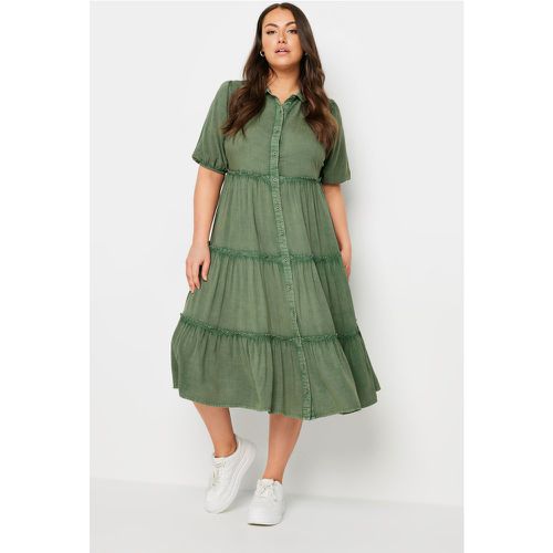 Curve Green Short Sleeve Tiered Midaxi Dress, Grande Taille & Courbes - Yours - Modalova