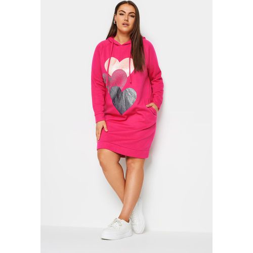 Curve Pink Heart Print Hoodie Dress, Grande Taille & Courbes - Yours - Modalova