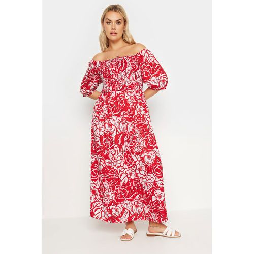 Curve Red Abstract Floral Print Shirred Maxi Dress, Grande Taille & Courbes - Yours - Modalova