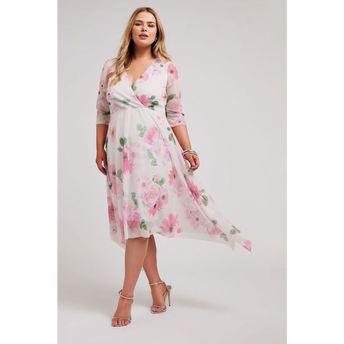Robe Blanche Cachecoeur Floral , Grande Taille & Courbes - Yours London - Modalova