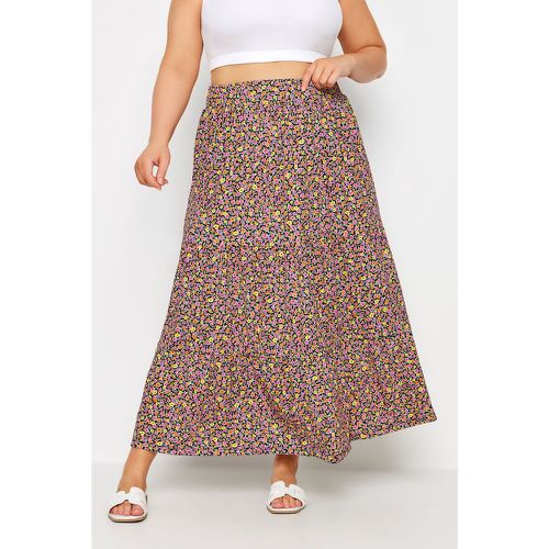 Curve Pink Floral Print Tiered Maxi Skirt, Grande Taille & Courbes - Yours - Modalova
