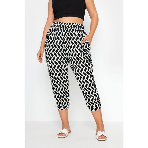 Curve Black Geometric Print Textured Cropped Harem Trousers, Grande Taille & Courbes - Yours - Modalova