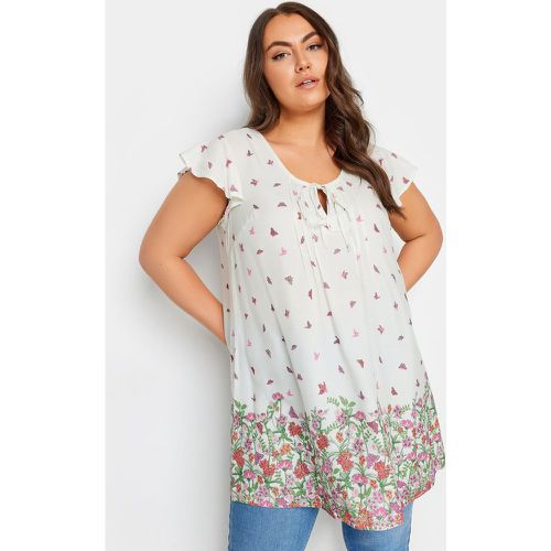 Blouse Blanche Longue Ourlet Floral , Grande Taille & Courbes - Yours - Modalova