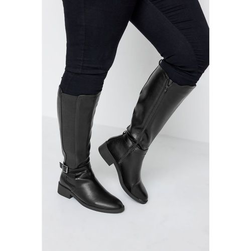 Black Faux Leather Buckle Knee High Boots In Wide E Fit & Extra Wide eee Fit, Grande Taille & Courbes - Yours - Modalova