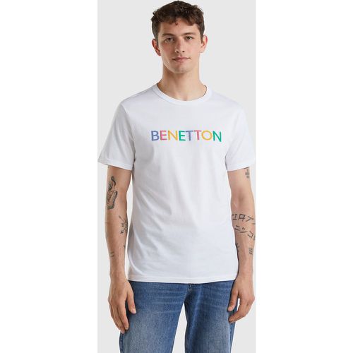 Benetton, T-shirt Blanc En Coton Bio À Logo Multicolore, taille XL, Blanc - United Colors of Benetton - Modalova