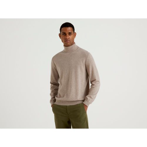 Benetton, Pull Gris Tourterelle Col Roulé En Pure Laine Mérinos Personnalisable, taille XXL, Tourterelle - United Colors of Benetton - Modalova