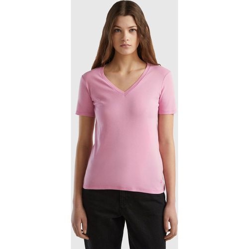 Benetton, T-shirt En Pur Coton Col V, taille S, Rose Pastel - United Colors of Benetton - Modalova