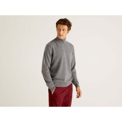 Benetton, Pull Gris Col Roulé En Pure Laine Mérinos Personnalisable, taille XL, Gris - United Colors of Benetton - Modalova