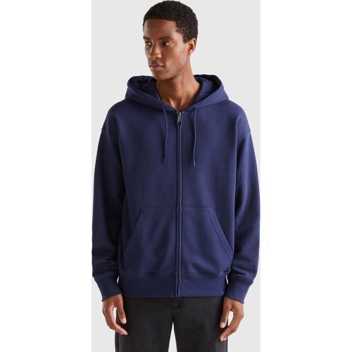 Benetton, Sweat Zippé En Coton À Capuche, taille XXL, Bleu Foncé - United Colors of Benetton - Modalova