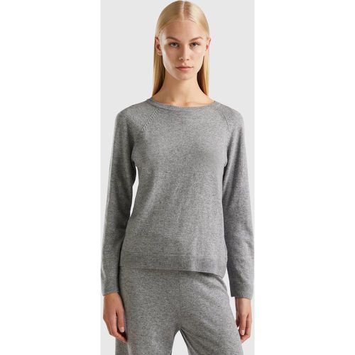 Benetton, Pull Gris À Col Rond En Mélange De Laine Et De Cachemire, taille L, Gris Clair - United Colors of Benetton - Modalova