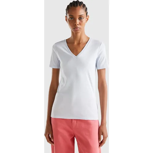 Benetton, T-shirt En Pur Coton Col V, taille L, Bleu Ciel - United Colors of Benetton - Modalova