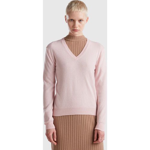 Benetton, Pull Rose Pastel À Col En V En Pure Laine Mérinos, taille XS, Rose Pastel - United Colors of Benetton - Modalova