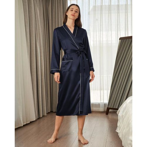 Robe De Chambre Longue En Soie Bordure Contraste - LilySilk - Modalova