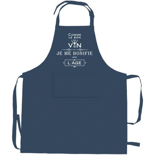 Tablier de cuisine Je me bonifie avec l'Ã¢ge recyclÃ© Indigo 72 x 90 - Maison Vivaraise - Modalova