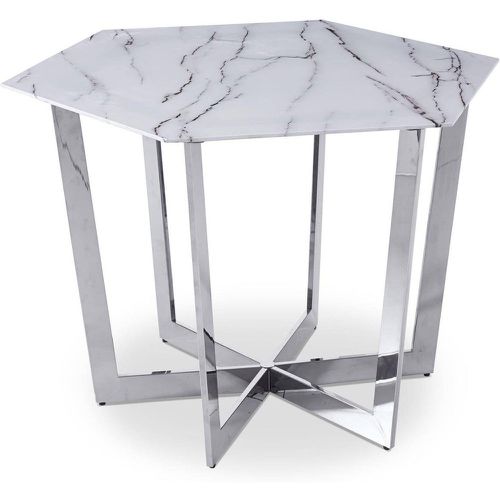 Table hexagonale 120cm Zadig Verre Effet marbre et pied Métal Argent - 3S. x Home - Modalova