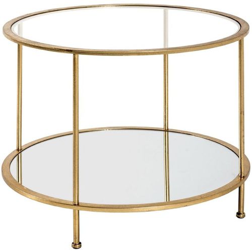 Table d'appoint ronde en tube d'acier laqué avec plateau de dessous en miroir et plateau de dessus en verre trempé transparent - 3S. x Home - Modalova