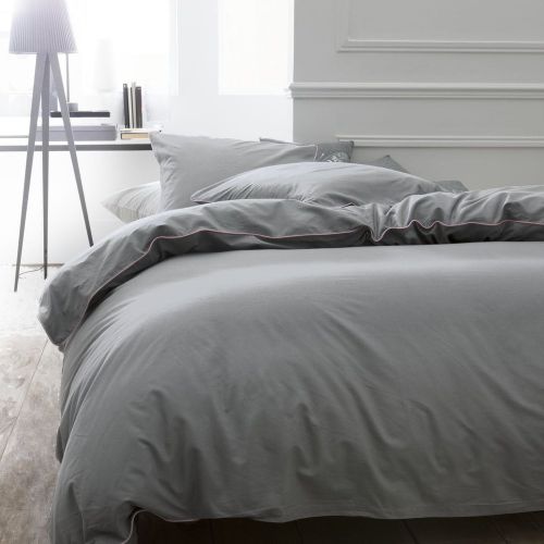 Parure de lit Housse de couette en Percale de coton PIPING PLAT Acier / Rose Des sables - Today - Modalova