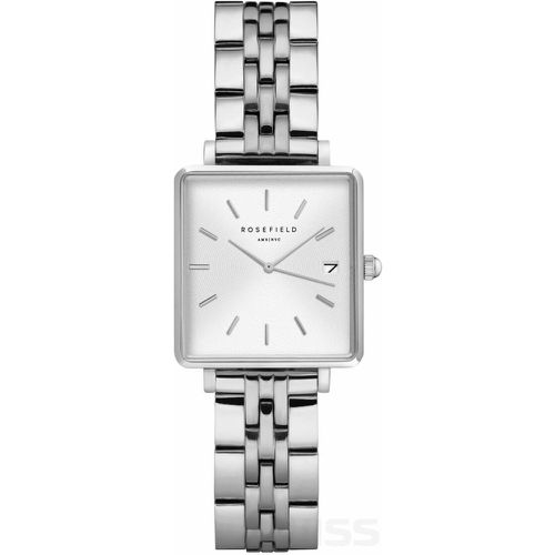 Montre Rosefield QMWSS-Q020 - Boîtier métal brillant cadran blanc avec dateur bracelet acier - Rosefield Montres - Modalova