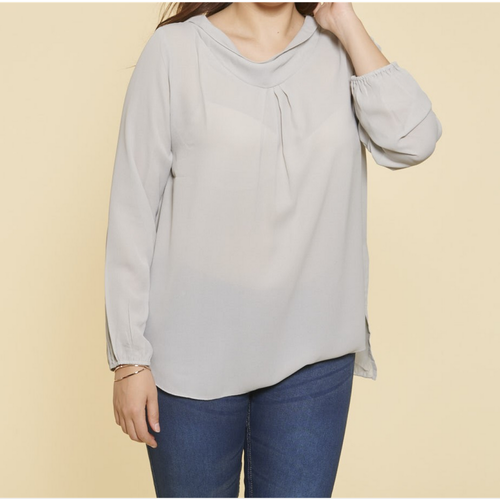 Blouse col drapé devant et V dos avec dentelle manches longues grandes tailles - Perle - 3 SUISSES - Modalova