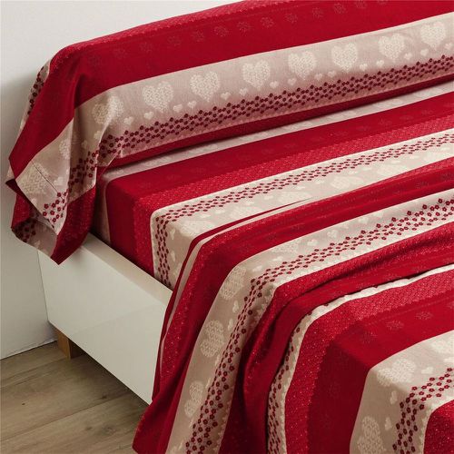 Drap housse flanelle à motif c?urs VALMOREL Rouge - Becquet - Modalova