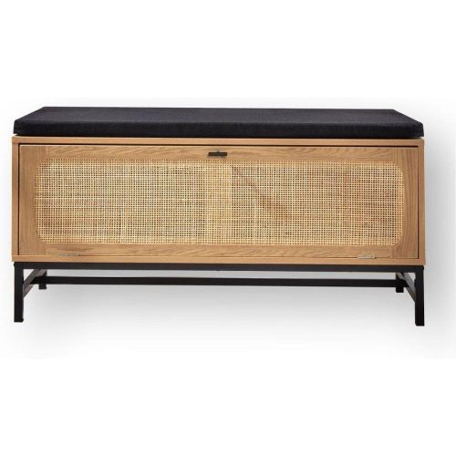 Banc avec Rangement Chaussures et Façade en Rotin en bois - Calicosy - Modalova