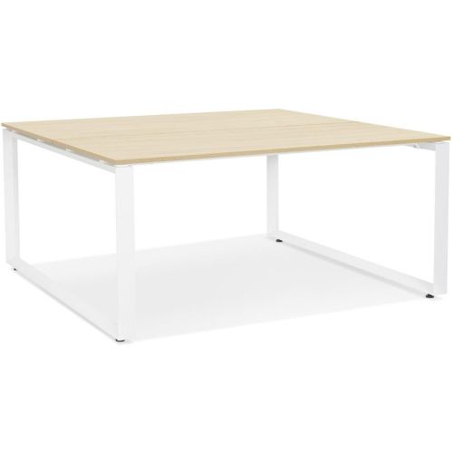 Table de réunion ou bureau bench 'BAKUS SQUARE' en bois finition naturelle et métal blanc - ALTEREGO - Modalova
