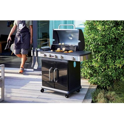 Pack Barbecue gaz Américain FIDGI 4 brûleurs avec Housse et Coffret 3 pièces aimantés : pince, spatule, fourchette - Cook'In Garden - Modalova