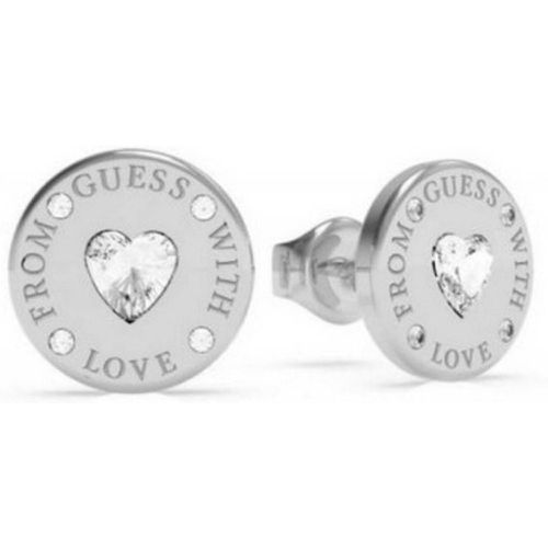Boucles d'Oreilles acier rhodié c?ur en cristaux de Swarovski FROM GUESS WITH LOVE - Guess Bijoux - Modalova