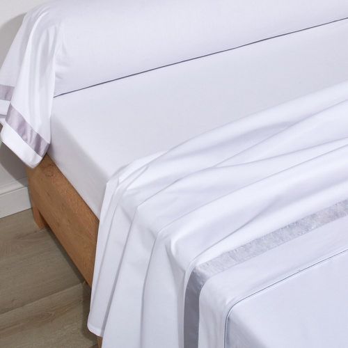 Drap plat percale de coton mercerisée EGERIE Métal - Blanc des Vosges - Modalova