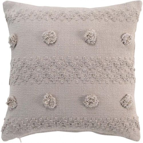 Coussin Déhoussable Pompons 40 x 40 Cm Coton ALENIA Lin - Douceur d'Intérieur - Modalova