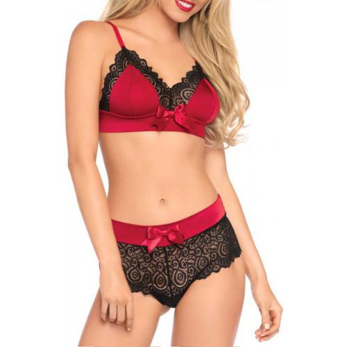 Ensemble soutien-gorge triangle et tanga rouge et noir en nylon - Leg Avenue - Modalova