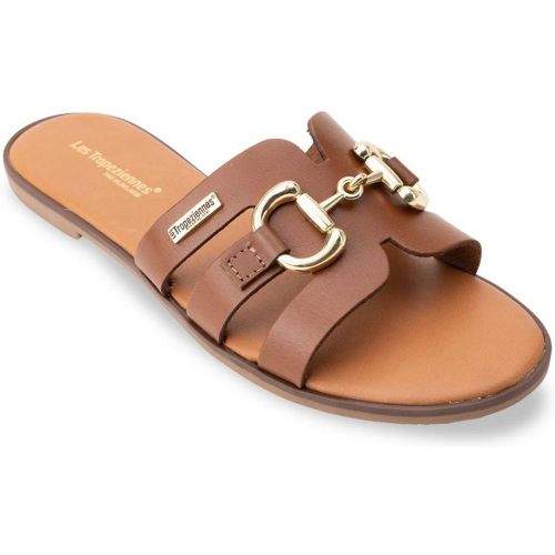 Mules plate en cuir HAMIA tan camel - Les Tropéziennes par M.Belarbi - Modalova