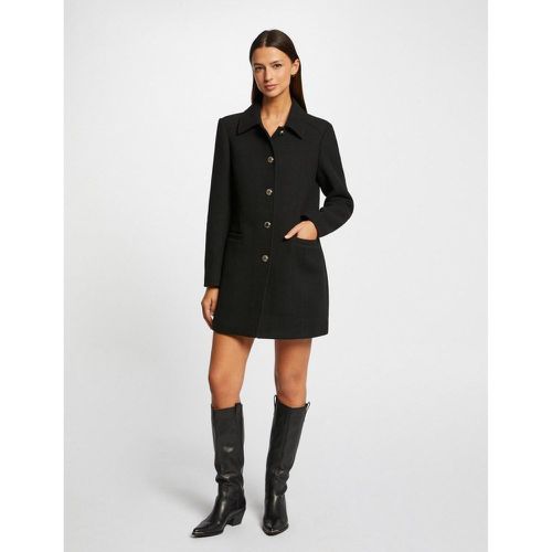 Manteau long droit boutonné noir - Morgan - Modalova