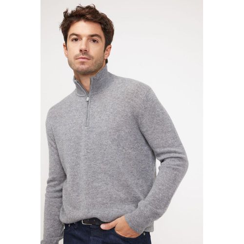 Pull col zippe montant ZALMAN en cachemire gris fonce - Maison Héritage - Modalova