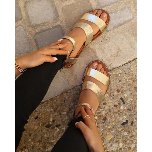 Sandales plates femme cuir gold - Mes jolis nu pieds - Modalova