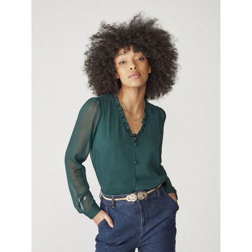 Blouse unie col volanté vert - Naf Naf - Modalova