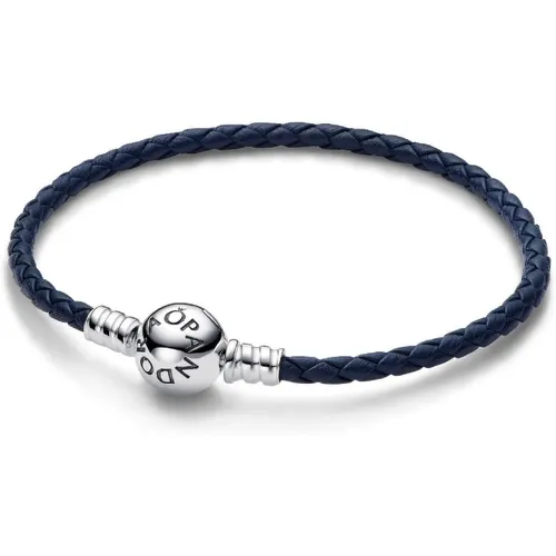 Bracelet en Cuir Tressé Bleu Fermoir Céleste Moments - Pandora - Modalova