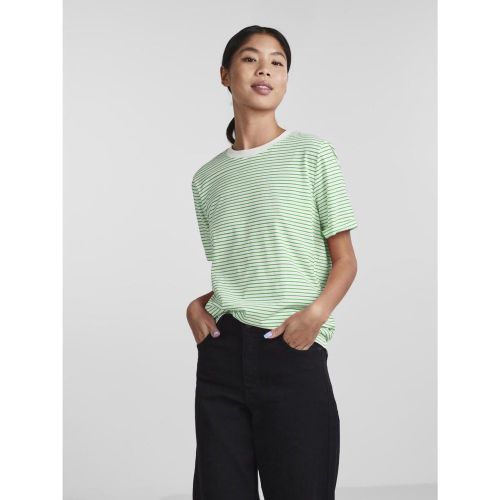 Tee shirt manches courtes en coton Ria rayures vertes - Pieces - Modalova