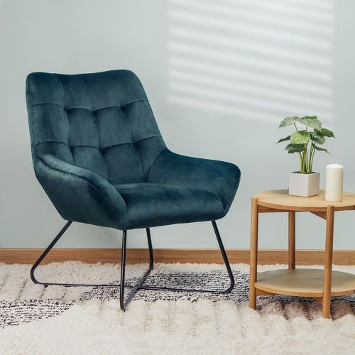 Fauteuil velours gris bleu - Zago - Modalova