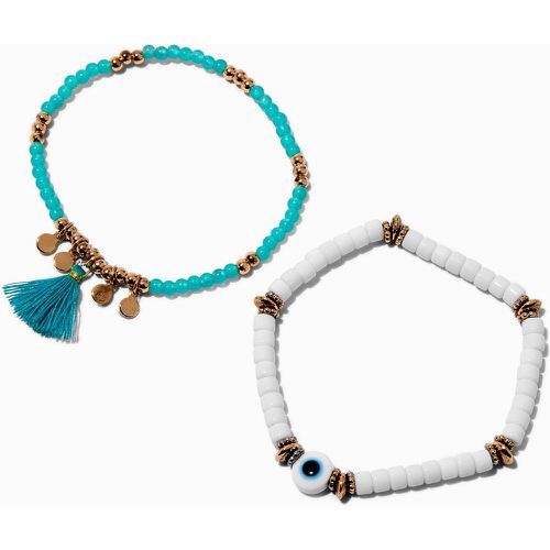 Lot de bracelets élastiques perlés mauvais œil pompon couleur - Lot de 2 - Claire's - Modalova