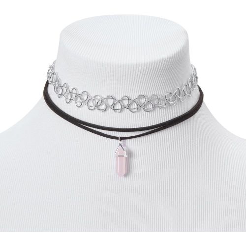 Ras-de-cou effet tatouage couleur argentée et cordon avec strass mystique rose - Lot de 2 - Claire's - Modalova